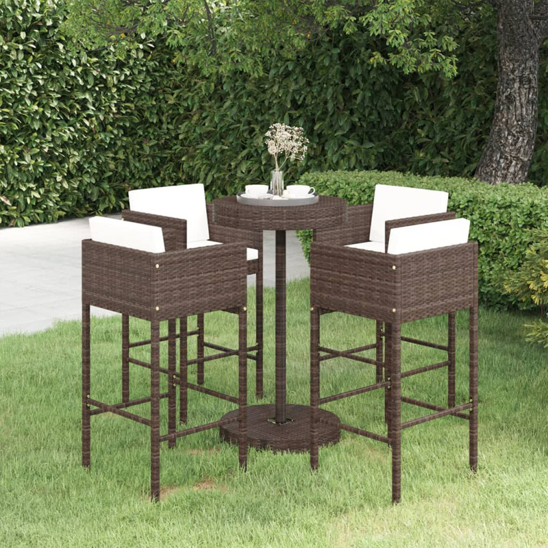 Garden Bar Set with Cushions Patio, Brown