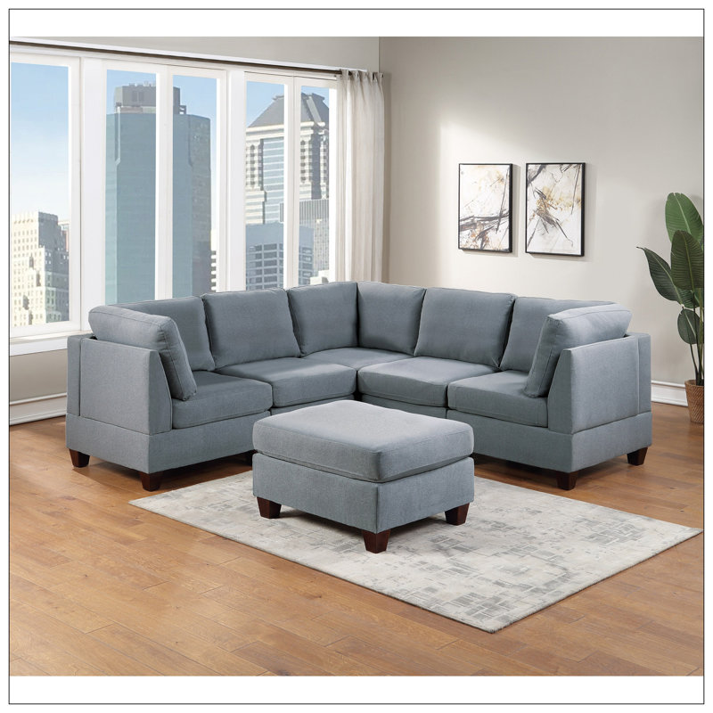 Garrett 6-Piece Modular Sectional Set in Linen-Like, Gray Fabric