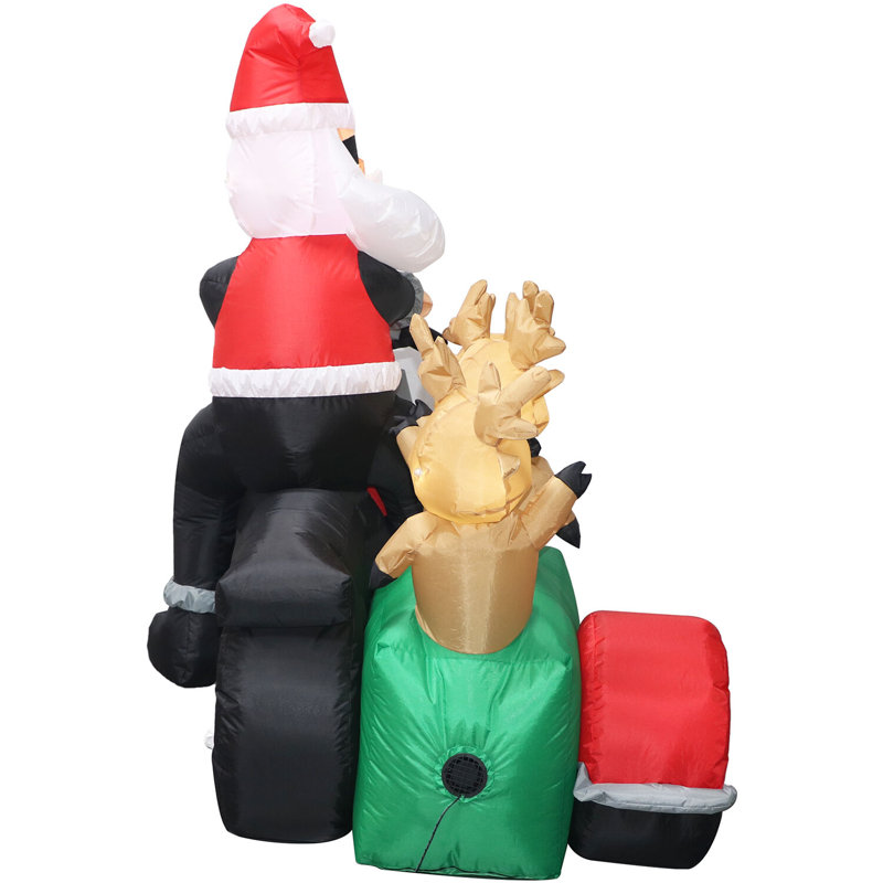 6-Ft Pre-lit Santa on Motorcycle with Reindeer Sidecar Inflatable