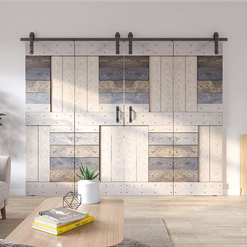Porte de grange pliante à deux plis avec quincaillerie coulissante Coast Sequoia H 84 po, Multicolore clair