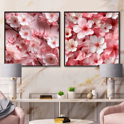 Pink Sakura Blossoms Floral IV - Floral Square Collage Set Of 2