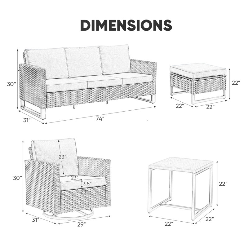 Kaneidra 7 - Person Patio Conversation Set with Cushions, Blue