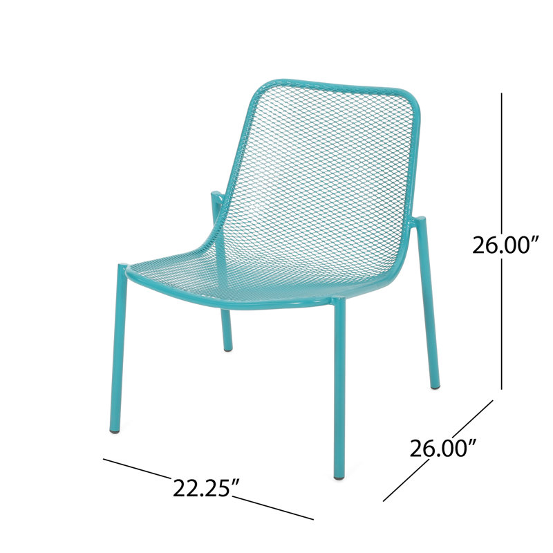 Chaises empilables d'extérieur en fer, style minimaliste, 66 cm L x 57 cm P x 66 cm H, couleur turquoise.