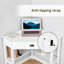 Bureau d'écriture triangulaire blanc doux avec tiroir et tablettes, poste de travail d'angle compact de 29,5 pouces