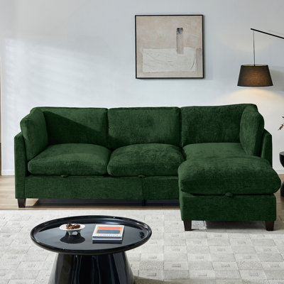 Canapé modulaire en L 96,5 pouces avec repose-pieds, tissu en chenille doux, rangement et sièges confortables pour le salon