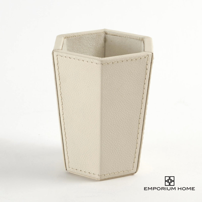 Tiffany Pencil Cup-Graphite Leather, Ivory