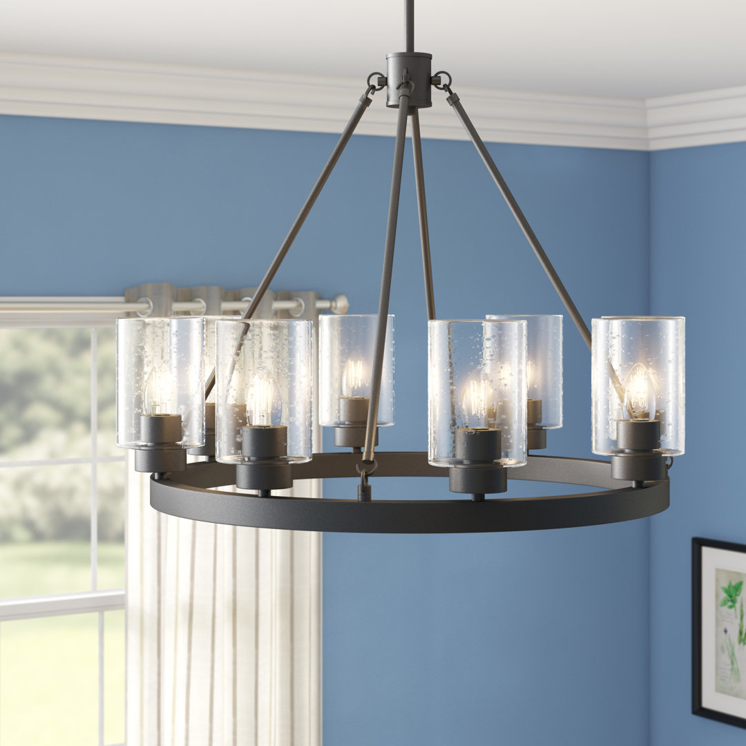 Hartland 8 - Light Candle Style Wagon Wheel Chandelier Hunter Fan 