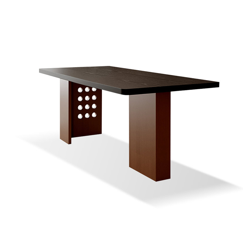 Black + Brown Rectangular Solid Wood desk, 29.53" H x 55.12" W x 27.56" D
