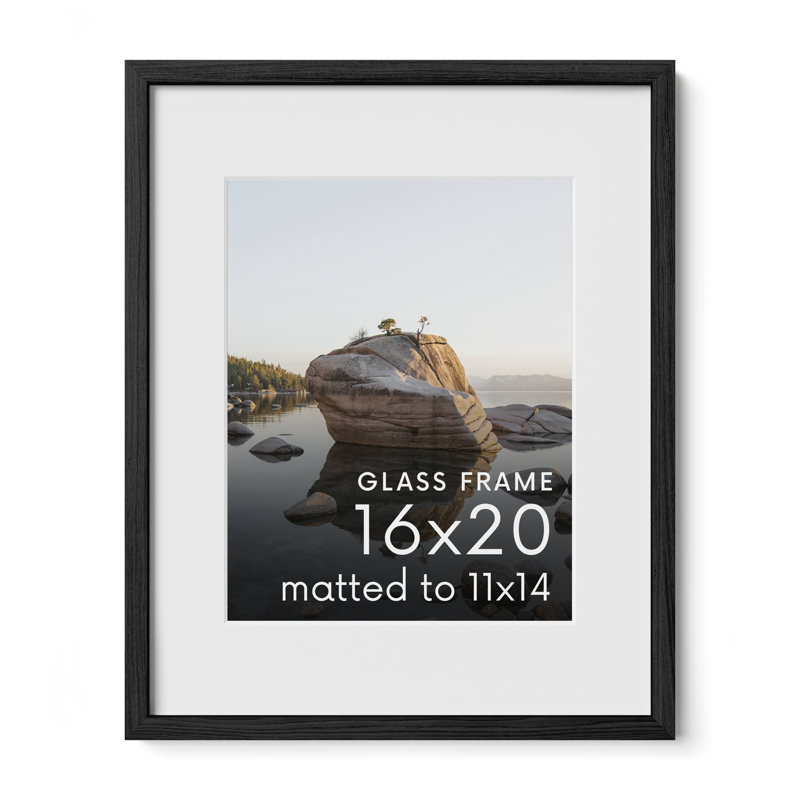 Cadre photo en bois massif avec verre, Noir, L 16 po x H 20 po