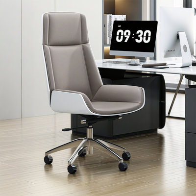 Fauteuil de direction en cuir gris H 46,06 po - hauteur réglable, dossier ergonomique, roulettes lisses et roulettes silencieuses pour le bureau et la conférence