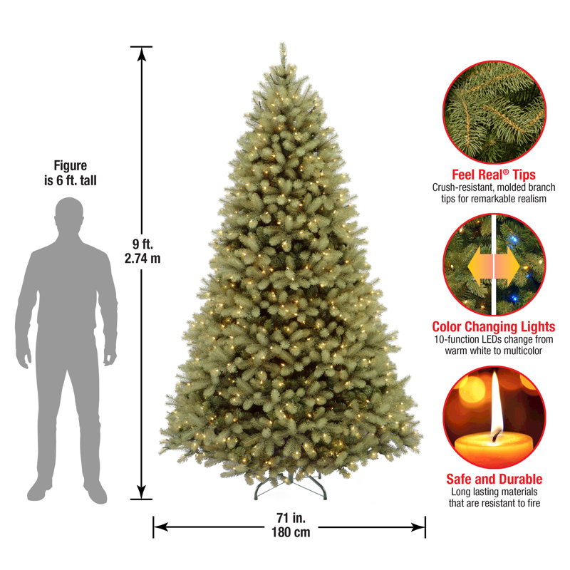 Downswept Douglas 10" Green Fir Artificial Christmas Tree with 1000 LED Multi Lights and Stand, Not Pre-Lit, 6.5'