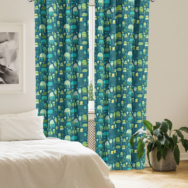 Sea Creatures Multicolor Polyester Room-Darkening Curtain Panels