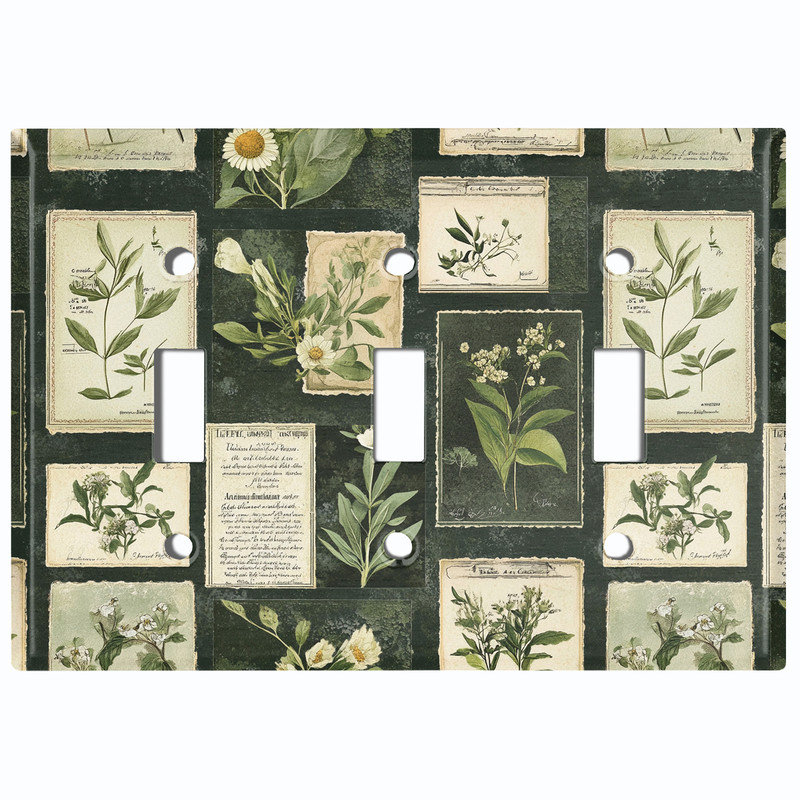 Couvercle de plaque d'interrupteur en métal; Bascule à 3 bandes US standard - Vintage Botanical Plant Journal, Triple # 3