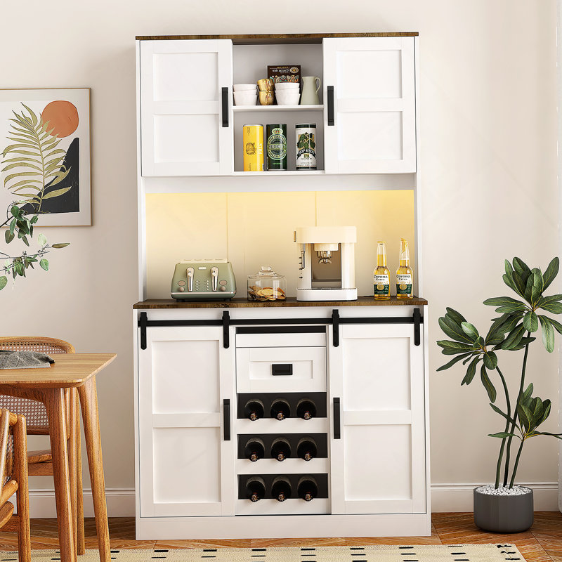 Armoire de cuisine avec rangement Coffee Bar, Noir, Blanc 1