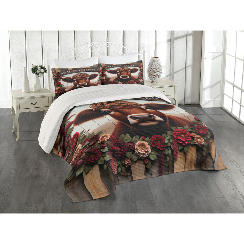 King Size Rustic Cow Print Quilted Bedspread Set