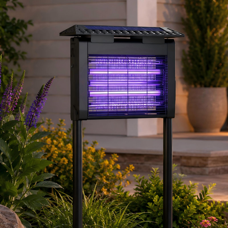 Lampe solaire anti-moustique avec détecteur de pluie, idéale pour l'extérieur, la terrasse et le jardin.