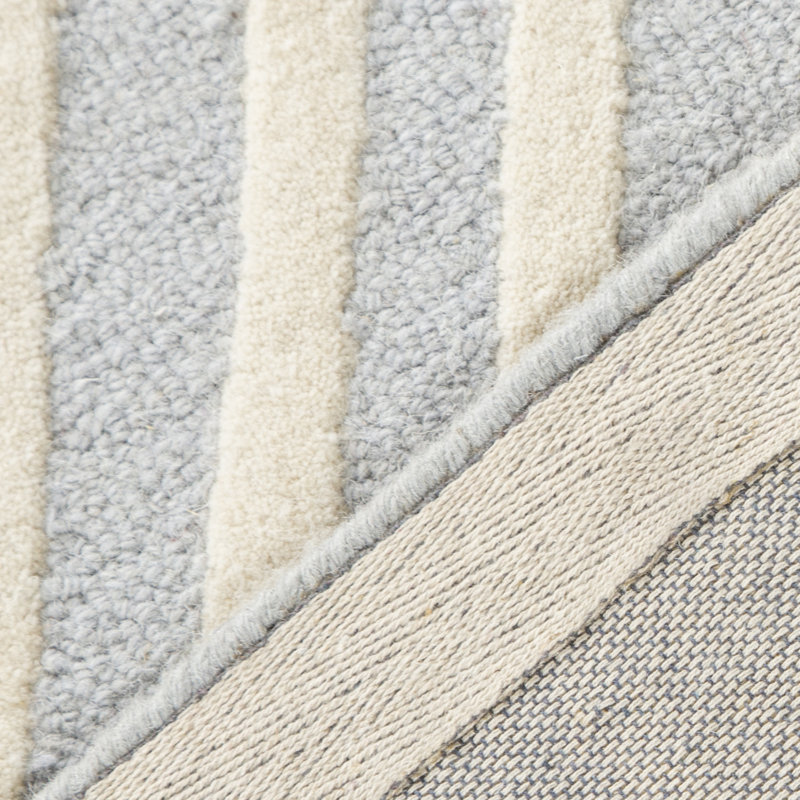 Tapis bleu / ivoire en laine touffeté à la main à motif géométrique Krystyna, Rectangle 6 pi x 9 pi