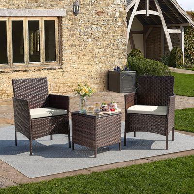Jagger 3-Piece Seating Group with Cushions and Tempered Glass Top Table