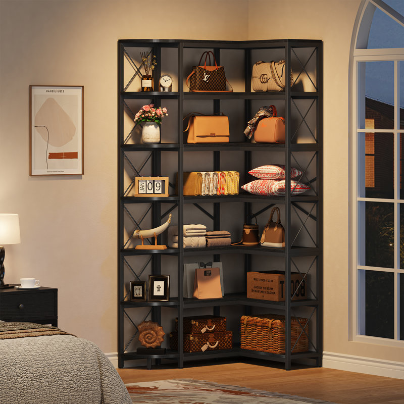 Sheehan Reversible Corner Bookcase, L-Shaped Bookshelf, Black