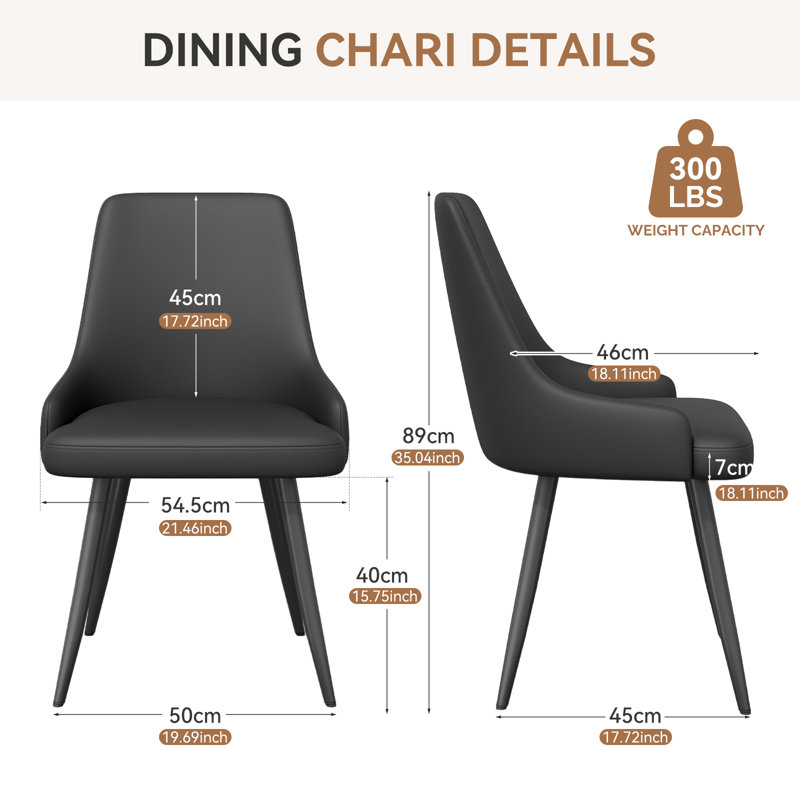 Modern Dining Chairs Set of 2 Spacious Dining Room Chairs with Thick Cushion Comfortable Faux Leather Upholstered Dining Chairs with Metal Legs