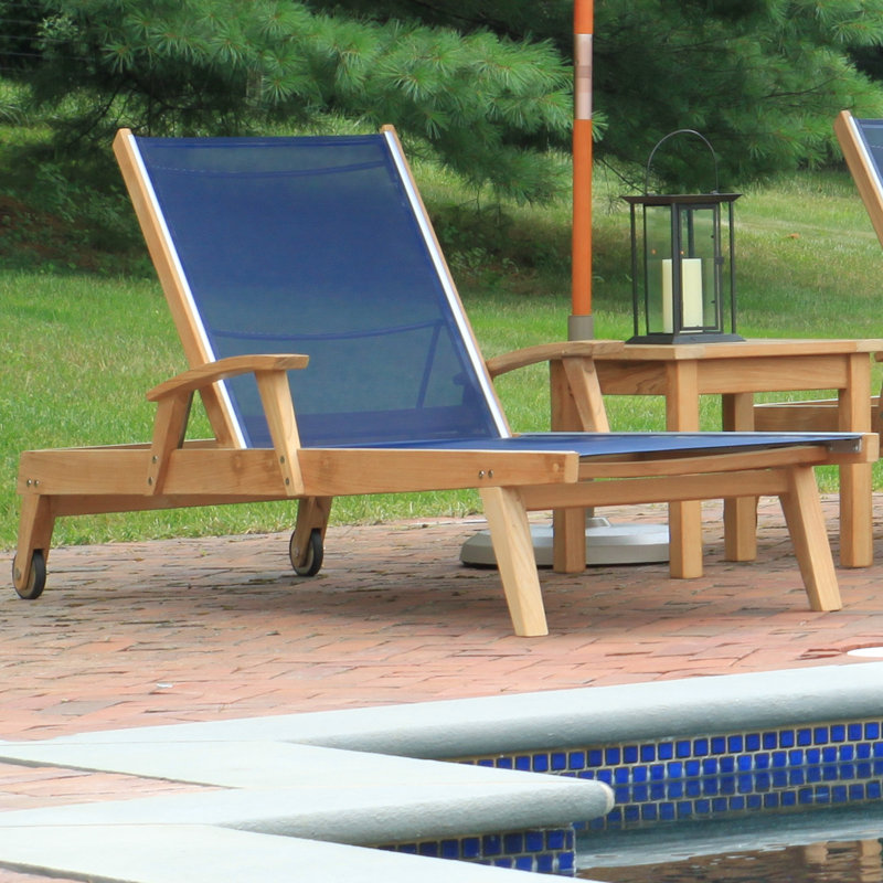 Barbados Outdoor Teak Wood Chaise Lounge, Canvas Navy Sunbrella® Canvas