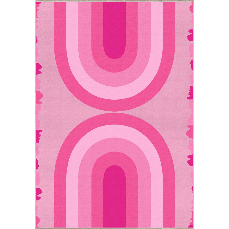 Shanea Rainbow Pink Modern Geometric Flat-Weave Rug, Rectangle 5'3" x 7'3"