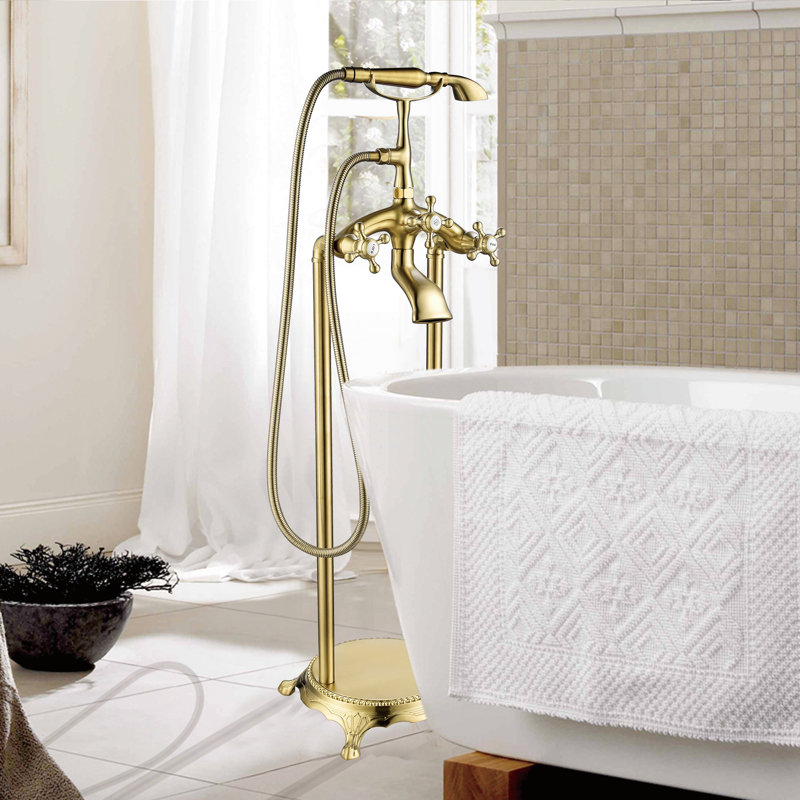 Floor Mounted Clawfoot Tub Faucet Trim, Brushed Bronze