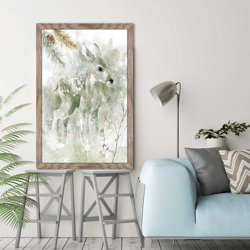 Winter Lodge Fawn par - Peinture, H 49,5 po x l 33,5 po x P 1 po, Cadre taupe délavé
