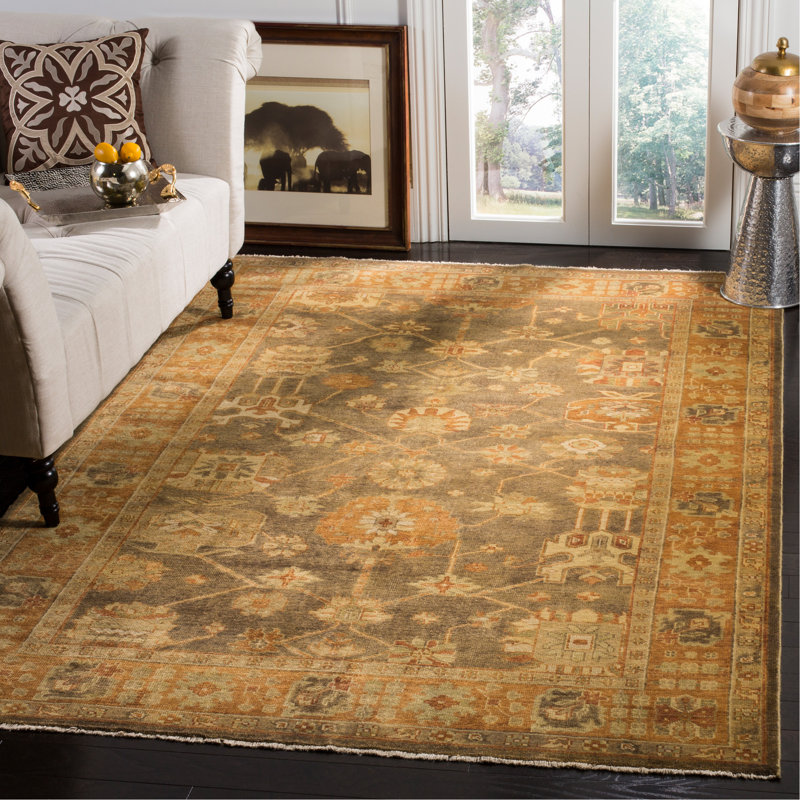 Oushak Oriental Hand-Knotted Wool Brown/Rust Area Rug, Rectangle 4' x 6'