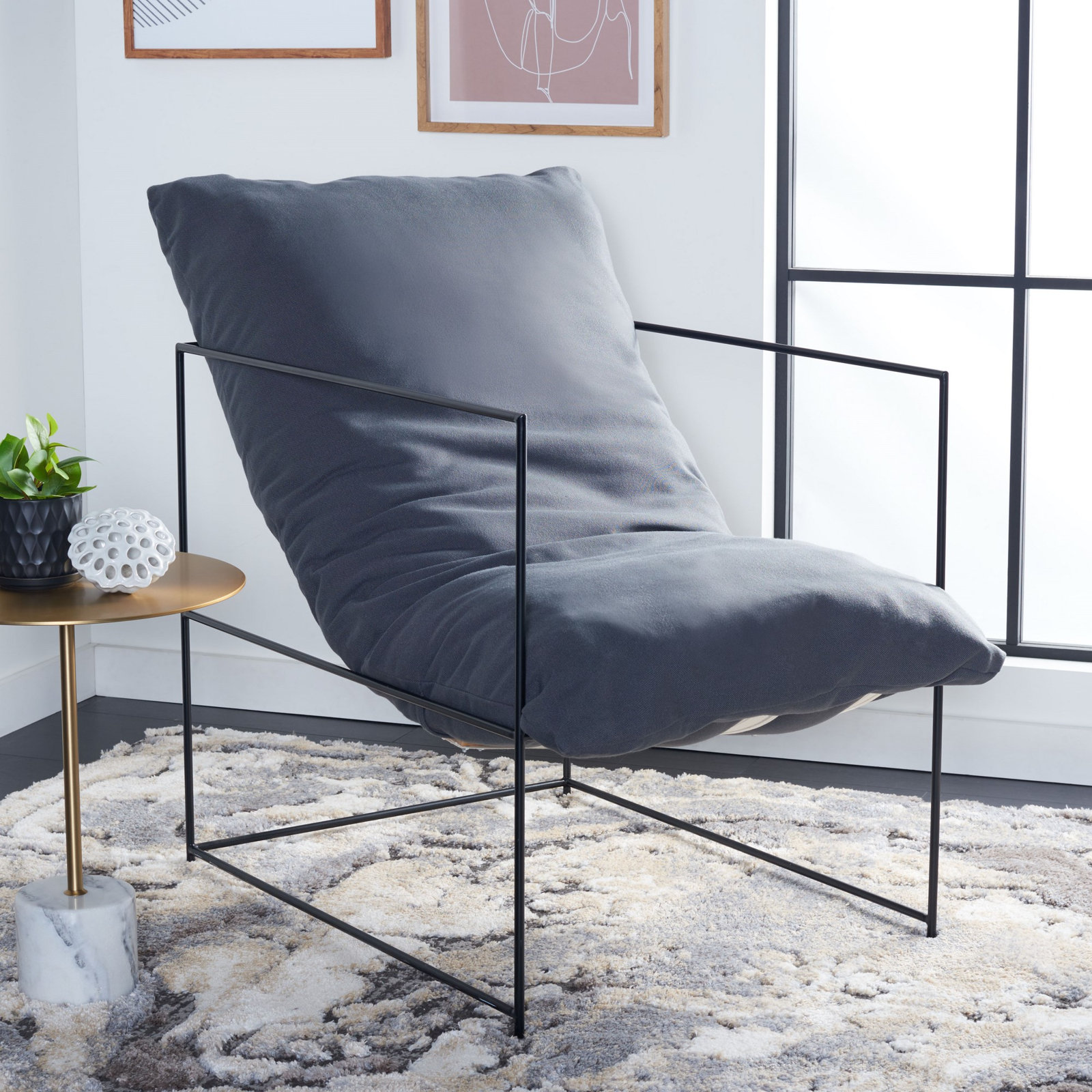 Giulietto Upholstered Armchair, Dark Gray Linen