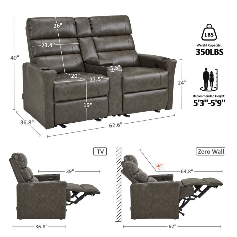 Zero zero clearance recliner  Electric Reclining Loveseat Sofa with Built-in Outlet & Storage, Faux Leather, Battleship