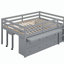 Lit mezzanine double avec bureau réglable et 4 tiroirs, lit mezzanine en bois avec bureau portatif latéral et tablette, gris-121069906-121069903