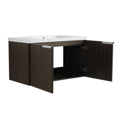 Armoire de salle de bain 36 po avec lavabo en résine, portes à fermeture douce, conception à fixation flottante