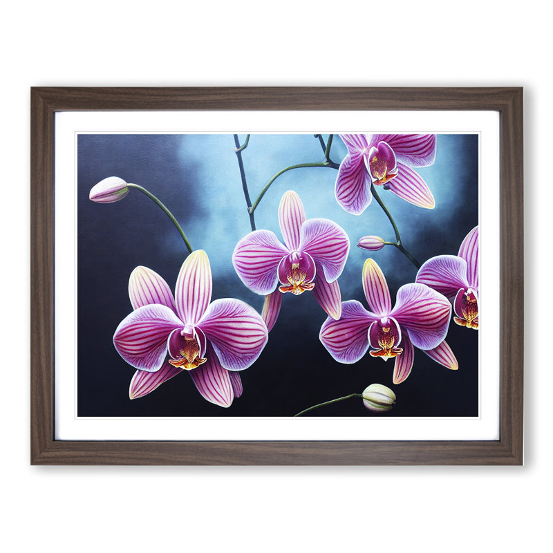 Incomparable Orchid Flowers 1 Piece Single Picture Frame Wall Art, 34cm H x 46cm W x 2cm D, Walnut