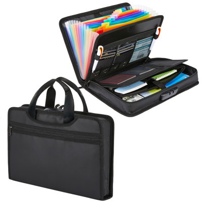 Sac à documents ignifuge avec serrure, classeur portable 14,2 x 10,4 x 2,8 pouces, noir coloré, 13 pochettes