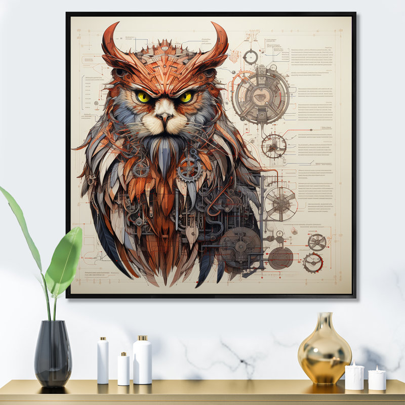 «Mythical Creature», dessin schématique sur toile, Cadre flottant noir, H 30 po x l 30 po