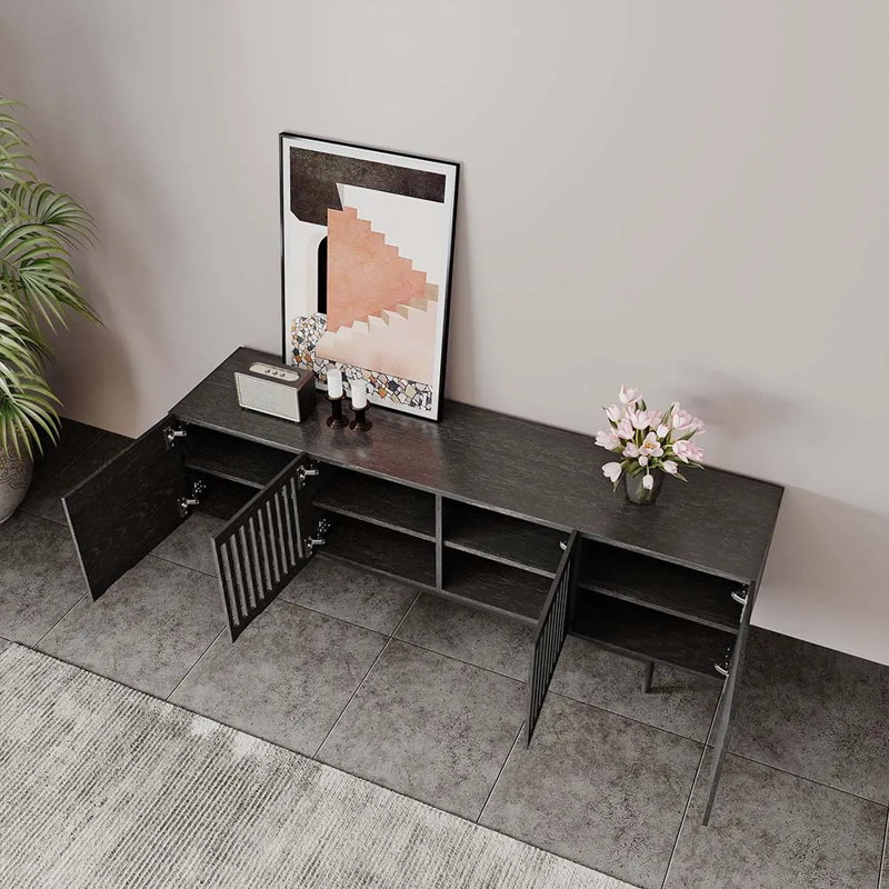 Meuble télé Mid-Century moderne, entièrement assemblé, Noir, H 21,65 po x L 15,75 po x l 78,74 po