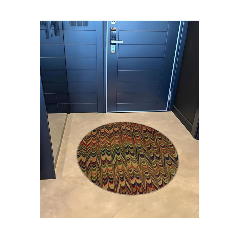 Detailed Modern Decorative Carpet With Multicolored Marbling Pattern, Round 4'