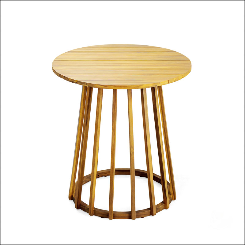 Outdoor Round Top Acacia Wood Dining Table, Durable And Weather-Resistant For Elegant Alfresco Gatherings