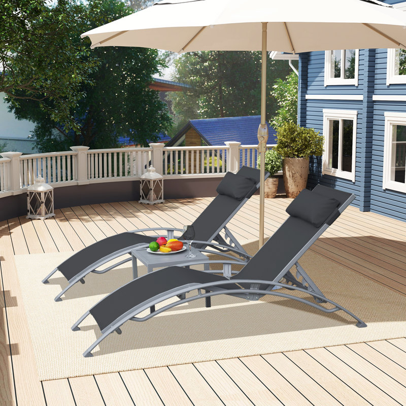 Chaise Lounge & Side Table Set – 2 Adjustable Lounges + 1 Side Table, All-Weather Comfort