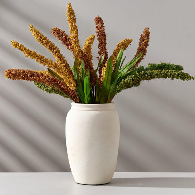 Beige Ceramic Vintage Vase, 8.2 Inches, Rustic Farmhouse Decor For Home, Entryway, Celebrations