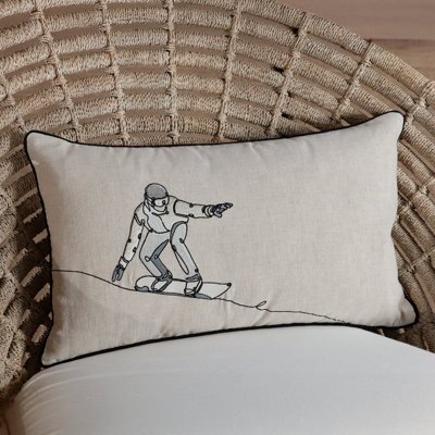 Suvretta Linen Embroidered Lumbar Throw Pillow