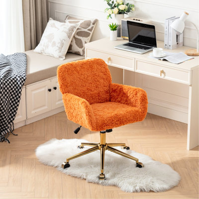 40 chaises inclinables pour la chambre à coucher, laine d'alpaga artificielle, base en métal doré, chambre à coucher ajustable de bureau orange plus large de 320 mm avec rembourrage en laine, caractéristique