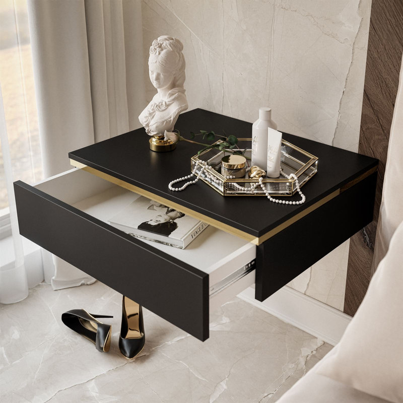Harlesden 1 Drawer Bedside Table, Black matt