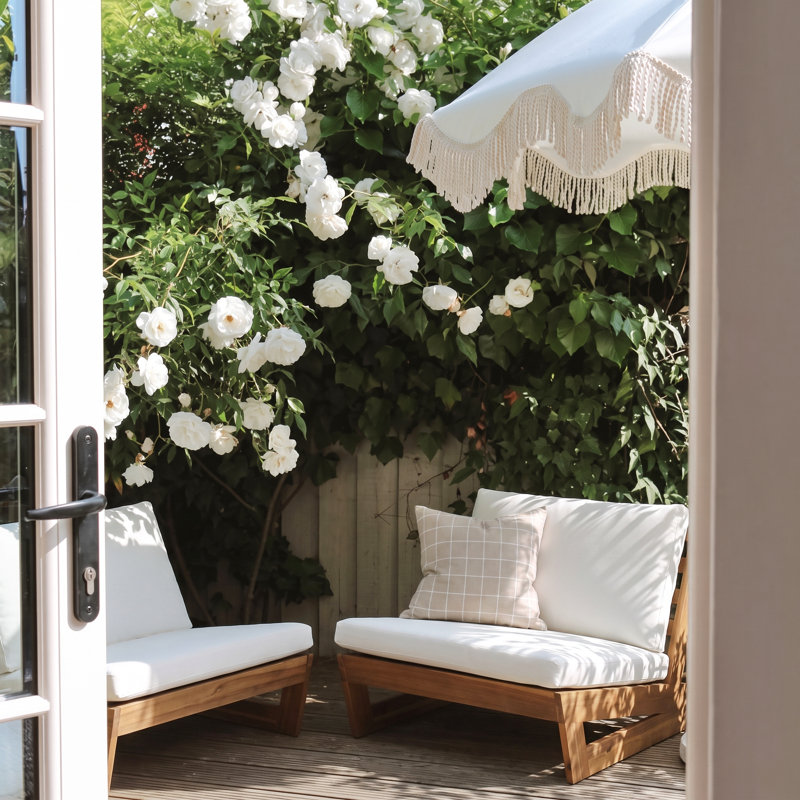 Chaise de terrasse avec coussins Louise, Cadre en teck / coussin blanc