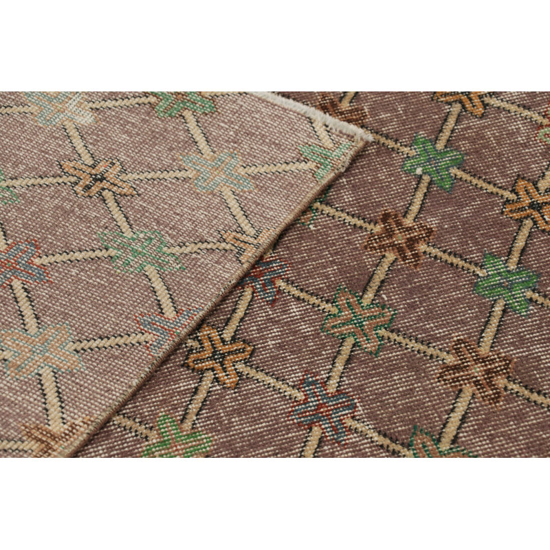 Vintage Turkish Rug, Brown And Purple With Diamond Geometric Pattern – Rug & Kilim