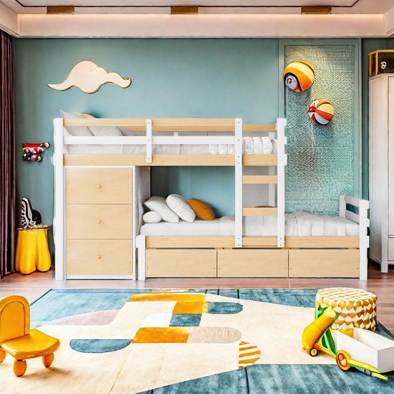 Johnaven Kids Twin Over Twin Bunk Bed, Natural