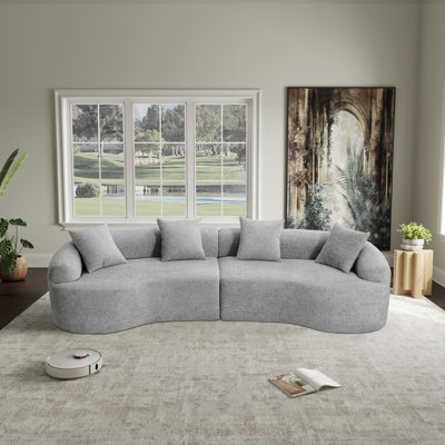 Chenille Curved Sofa, Left-right Symmetrical Design, Luxurious 4-seater Living Room Sofa