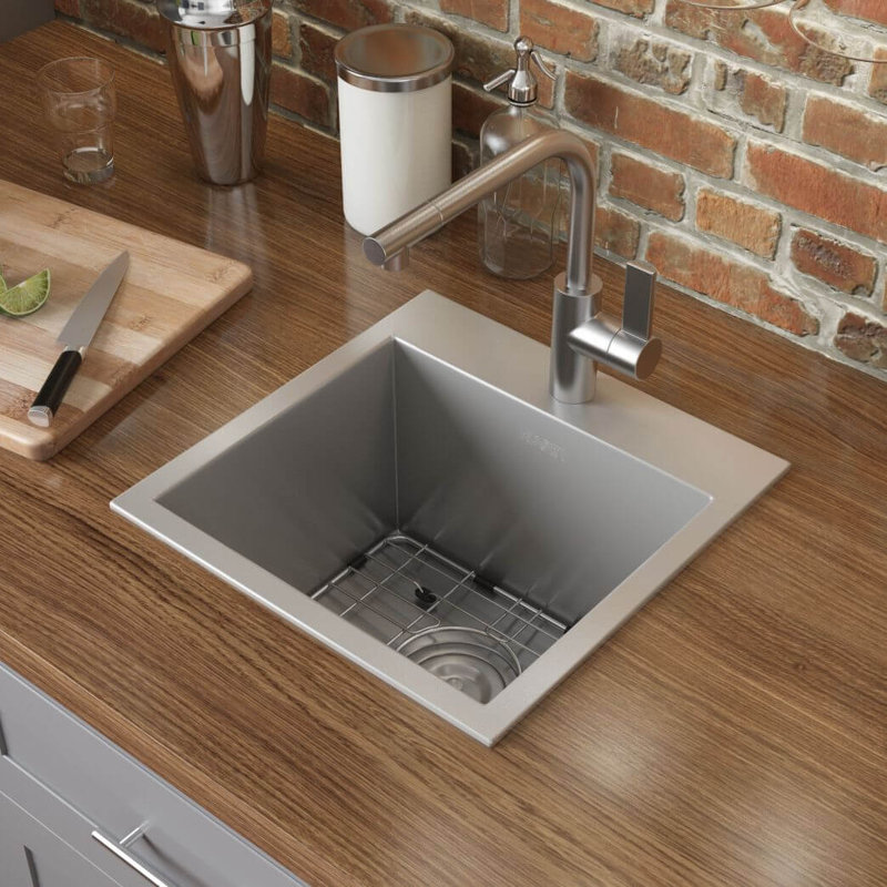 Tirana 15" L x 15" W Drop-In Bar Sink, StainlessSteel, 15" L x 15" W