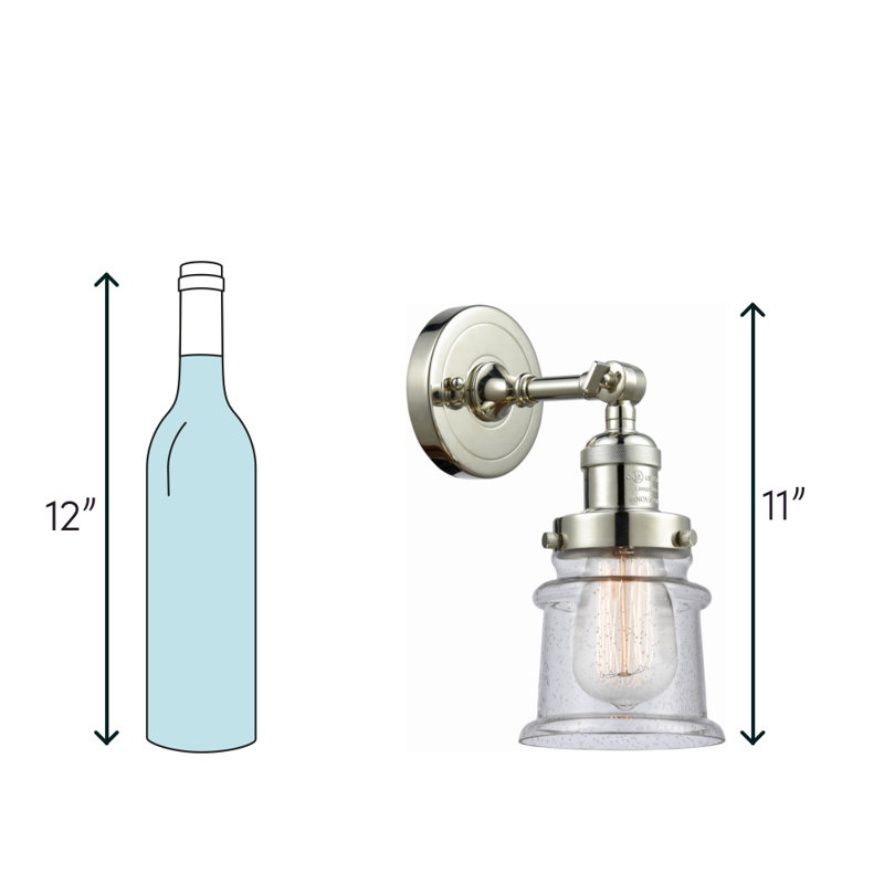 Applique murale articulée à 1 lumière Bartolmeu, Ampoule incandescente rétro de 60 watts, Transparent, Nickel poli